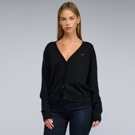 סריג לנשים עם כפתורים של NAUTICA 54006SBNFA24-BLACK