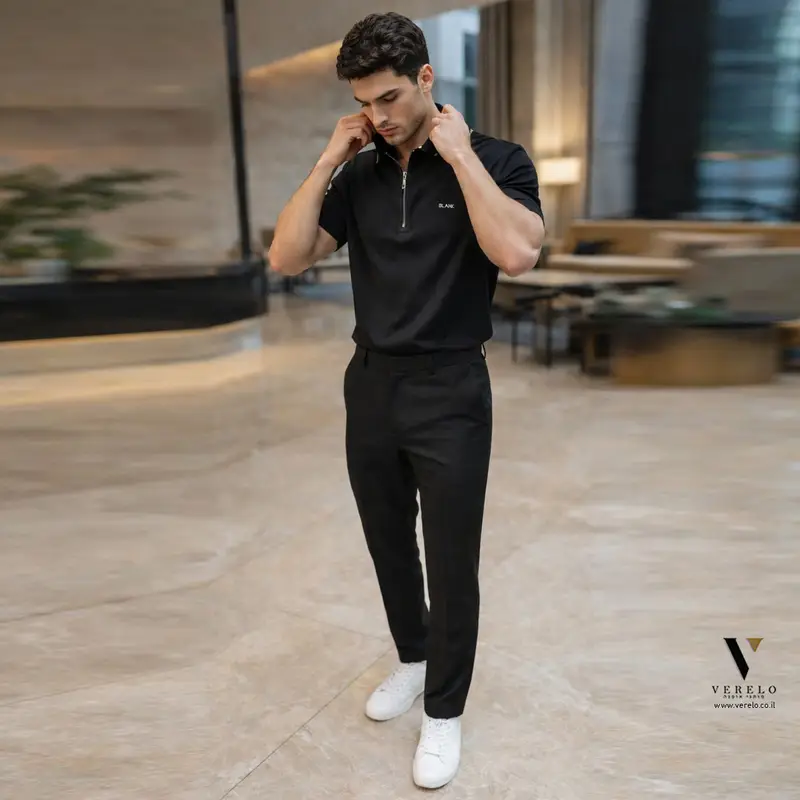 BLANK BLNS60004-BLACK-5 פולו קצר חלק לגברים של BLANK – תמונה 1