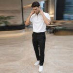 פולו קצר לבן חלק לגברים של BLANK