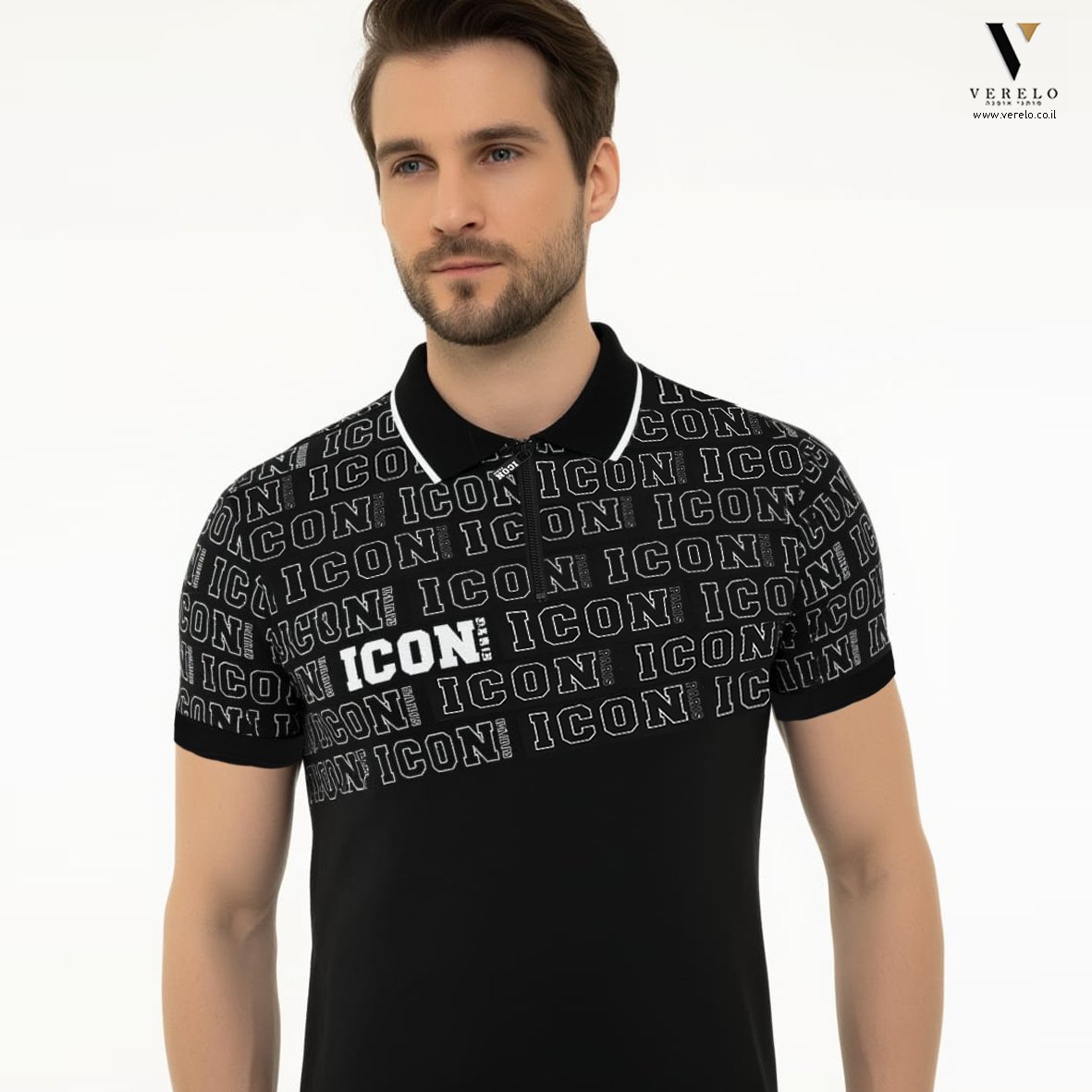 ICON PARIS S26IPP104-BLACK-3 פולו קצר מעוצב כותנה של ICON PARIS – תמונה 1