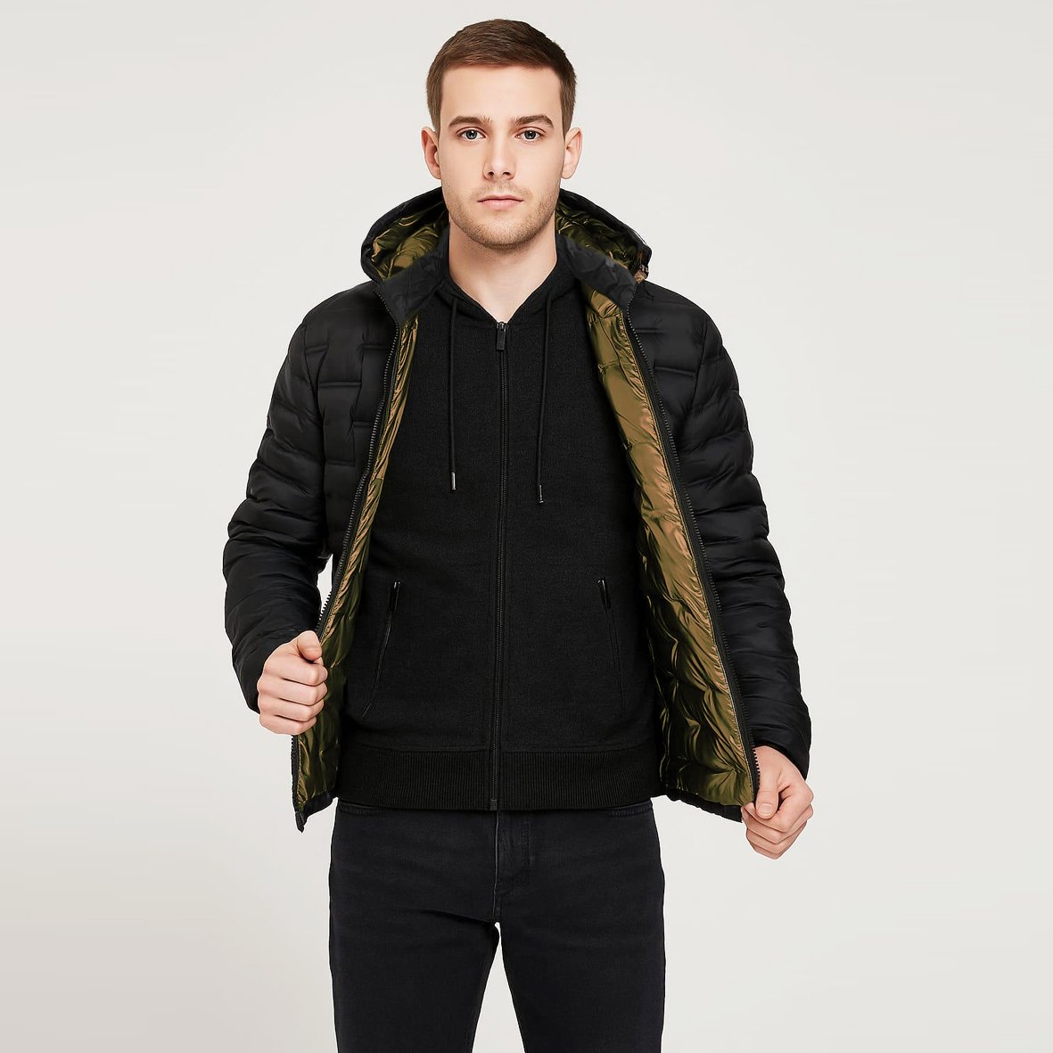 NOW JEANS M008-2 מעיל פוך מעוצב עם קפוצ'ון מתפרק של NOW JEANS – תמונה 1