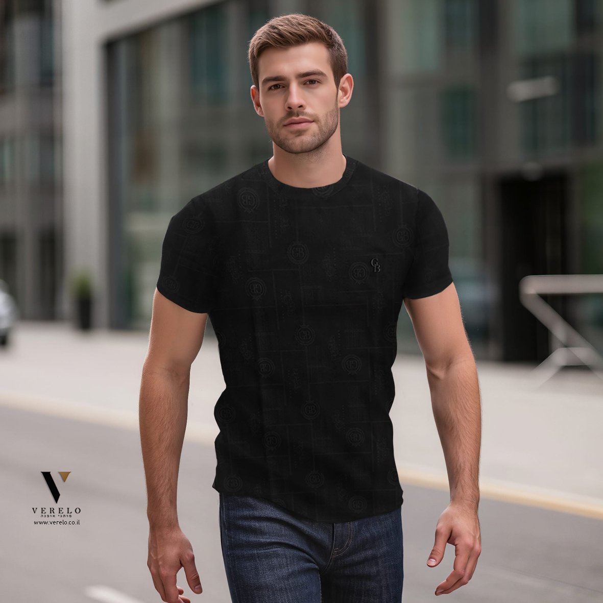 GIORGIO BELLINI S26GBT704-BLACK-2 טי-שירט שחור מבד סריג של GIORGIO BELLINI – תמונה 1