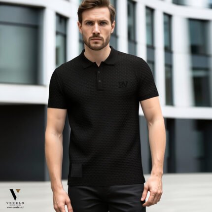 פולו קצר שחור מבד סריג של ROBERTO VINO