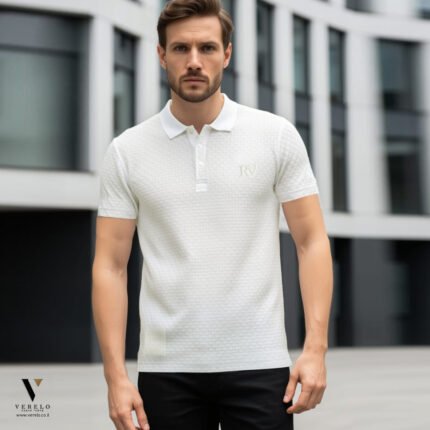 פולו קצר לבן מבד סריג של ROBERTO VINO