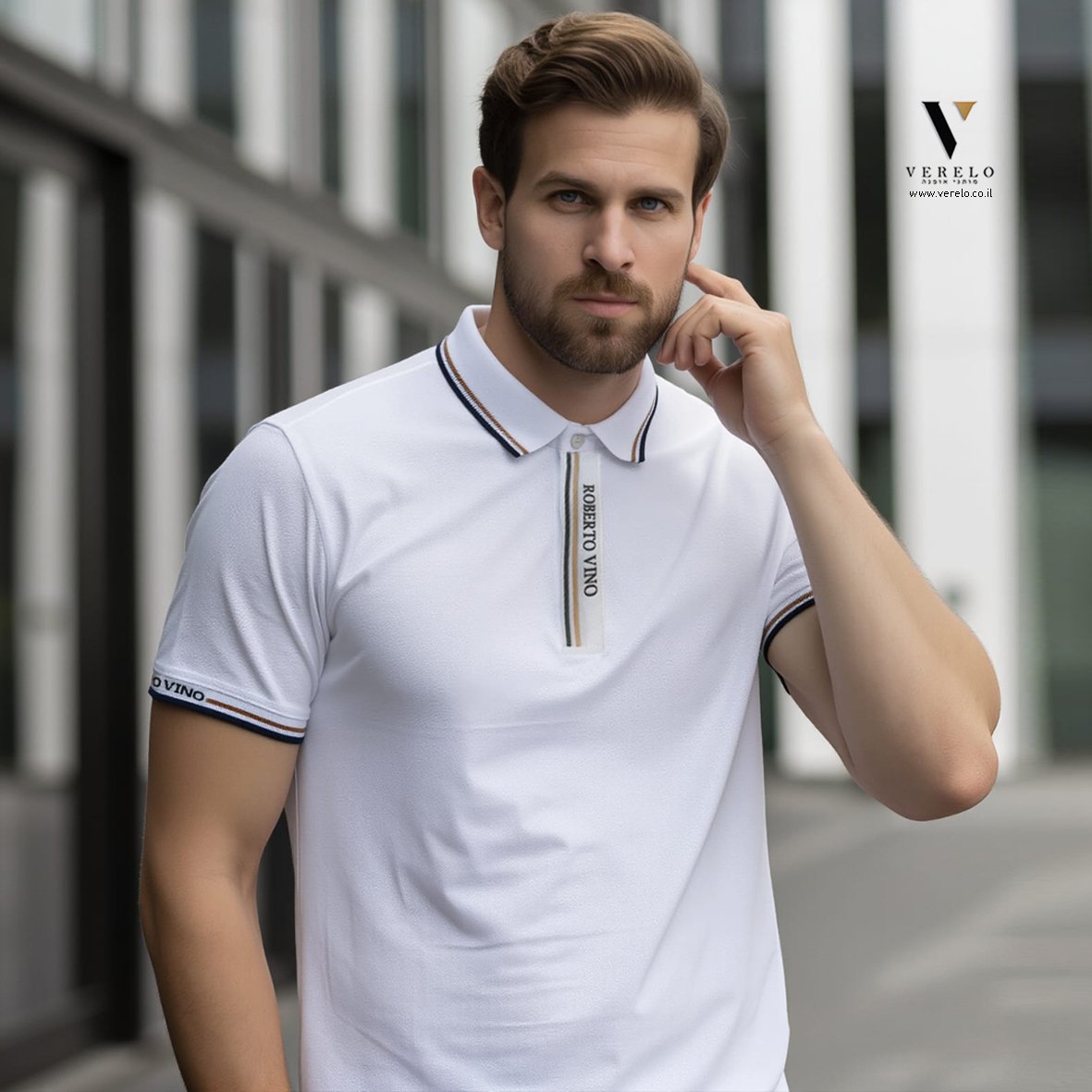 דROBERTO VINO S26RVP700-WHITE-6 פולו קצר לבן של ROBERTO VINO – תמונה 1