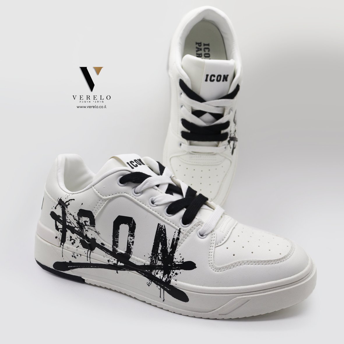 ICON PARIS SH-101-WHITE נעלי סניקרס לבן מעוצבת עם שרוכים של ICON PARIS – תמונה 1