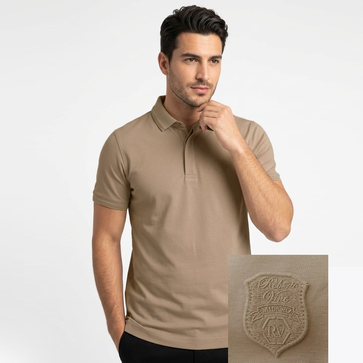 ROBERTO VINO S25RVP50-STONE פולו קצר קז’ואל כותנה של ROBERTO VINO – תמונה 1